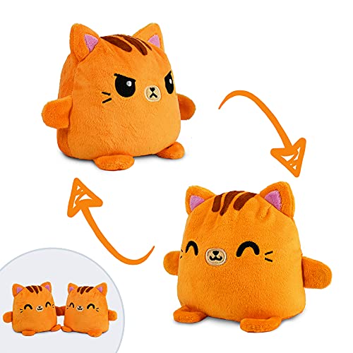TeeTurtle Plushmates Cat Orange Tabby Happy Angry The Reversible Plush That Hold Hands 45 inch - Image 1