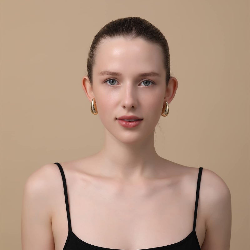 Apsvo Chunky Gold Hoop Earrings for Women, 2 Pairs Dupes Earrings Lightweight Waterdrop Hoops, Hypoallergenic Gold Plated Earrings Set Fashion Jewelry - Image 2