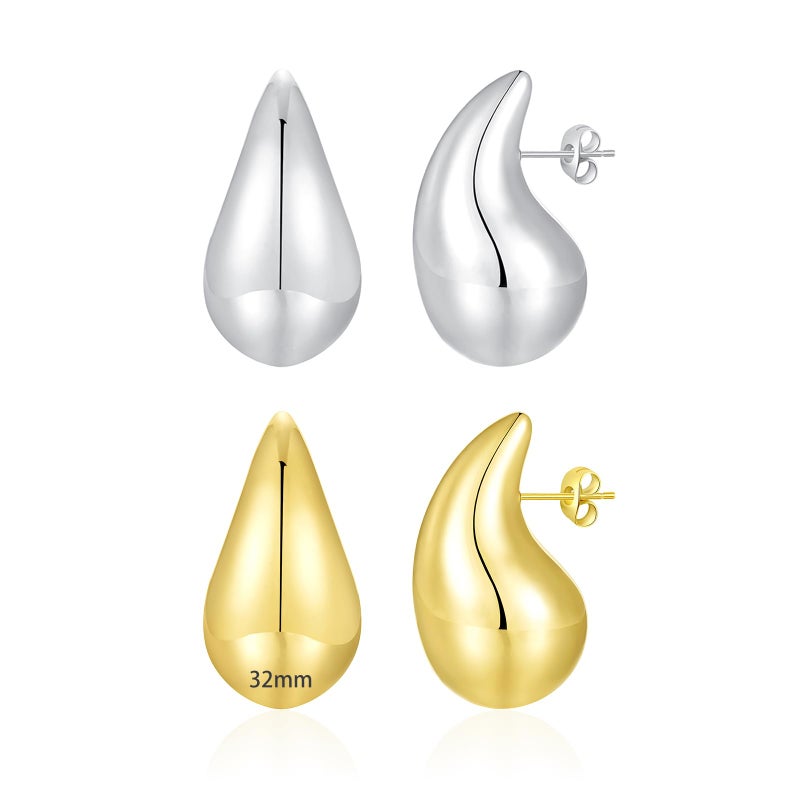 Apsvo Chunky Gold Hoop Earrings for Women, 2 Pairs Dupes Earrings Lightweight Waterdrop Hoops, Hypoallergenic Gold Plated Earrings Set Fashion Jewelry - Image 1