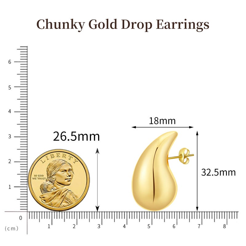 Apsvo Chunky Gold Hoop Earrings for Women, 2 Pairs Dupes Earrings Lightweight Waterdrop Hoops, Hypoallergenic Gold Plated Earrings Set Fashion Jewelry - Image 5
