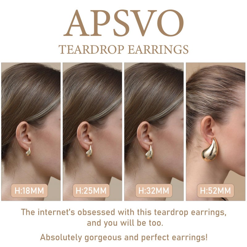 Apsvo Chunky Gold Hoop Earrings for Women, 2 Pairs Dupes Earrings Lightweight Waterdrop Hoops, Hypoallergenic Gold Plated Earrings Set Fashion Jewelry - Image 3