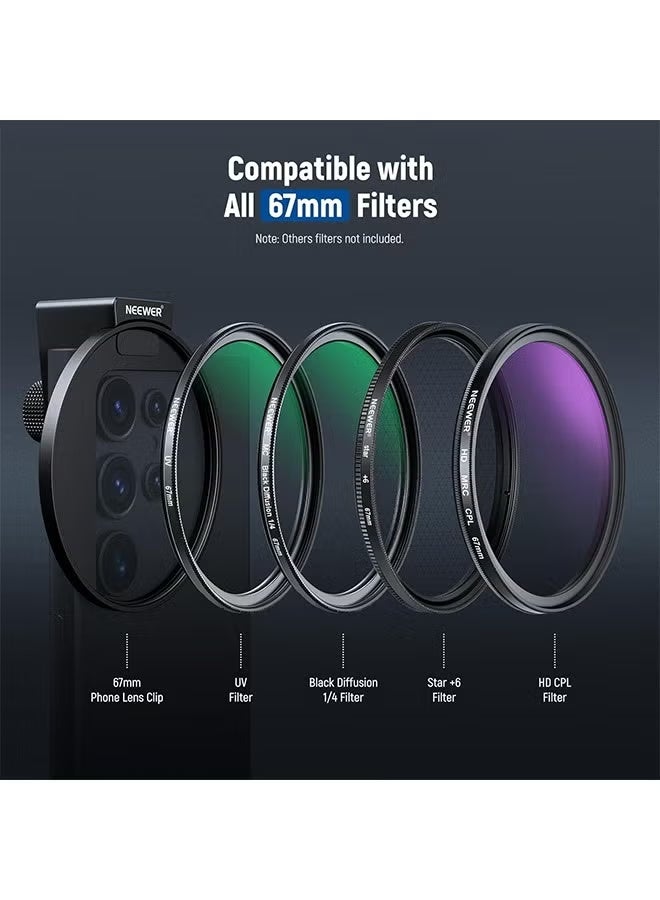 NEEWER 67mm CPL Filter for Phone, HD Polarizing Filter & Cold Shoe Phone Clip, with Carrying Pouch & Cleaning Cloth, Compatible with iPhone 16 15 Pro Max Plus 14 13 Samsung Galaxy S24 DSLR Cameras - Image 2
