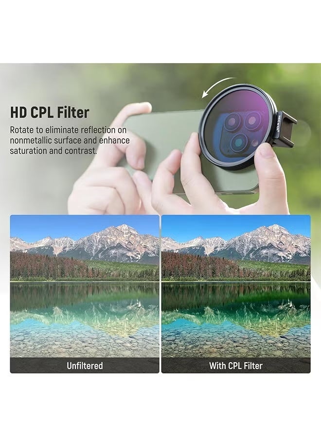 NEEWER 67mm CPL Filter for Phone, HD Polarizing Filter & Cold Shoe Phone Clip, with Carrying Pouch & Cleaning Cloth, Compatible with iPhone 16 15 Pro Max Plus 14 13 Samsung Galaxy S24 DSLR Cameras - Image 3
