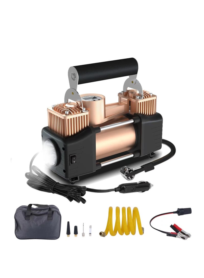 بروتون منفاخ الإطارات ضاغط هواء محمول، 150 رطل لكل بوصة مربعة 12 فولت تيار مستمر مضخة هواء معدنية ذات أسطوانات مزدوجة مع مقياس رقمي/أضواء LED/إيقاف تلقائي - Image 1