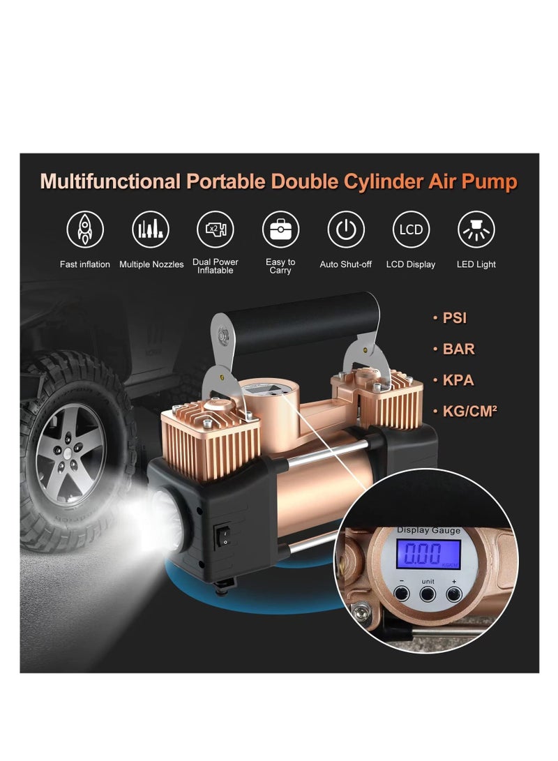 بروتون منفاخ الإطارات ضاغط هواء محمول، 150 رطل لكل بوصة مربعة 12 فولت تيار مستمر مضخة هواء معدنية ذات أسطوانات مزدوجة مع مقياس رقمي/أضواء LED/إيقاف تلقائي - Image 3