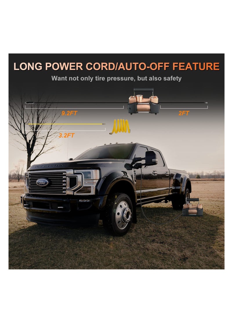 بروتون منفاخ الإطارات ضاغط هواء محمول، 150 رطل لكل بوصة مربعة 12 فولت تيار مستمر مضخة هواء معدنية ذات أسطوانات مزدوجة مع مقياس رقمي/أضواء LED/إيقاف تلقائي - Image 5