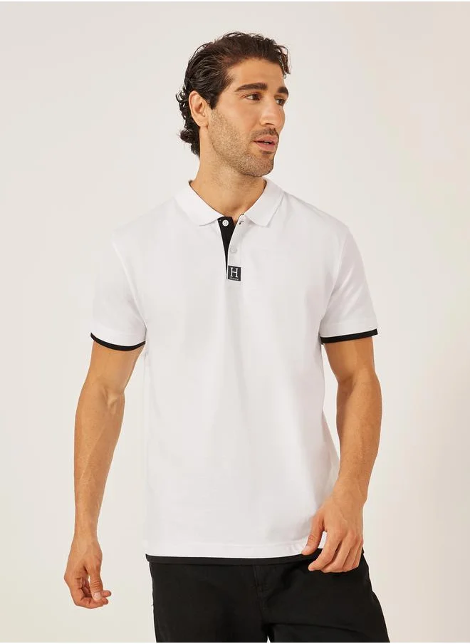 Styli Minimal Print Relaxed Fit Polo T-Shirt with Contrast Placket