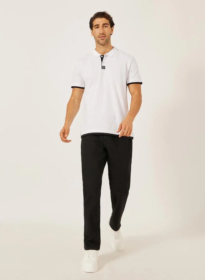 Styli Minimal Print Relaxed Fit Polo T-Shirt with Contrast Placket