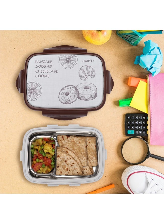JAYPEE JAYPEE Ecosteel Jr. Kid's Insulated Steel Tiffin Box Leak-Proof, Airtight Lunch Box with One Container and Spoon, Lunch Box for School & Office, 550ml Grey  - Image 2