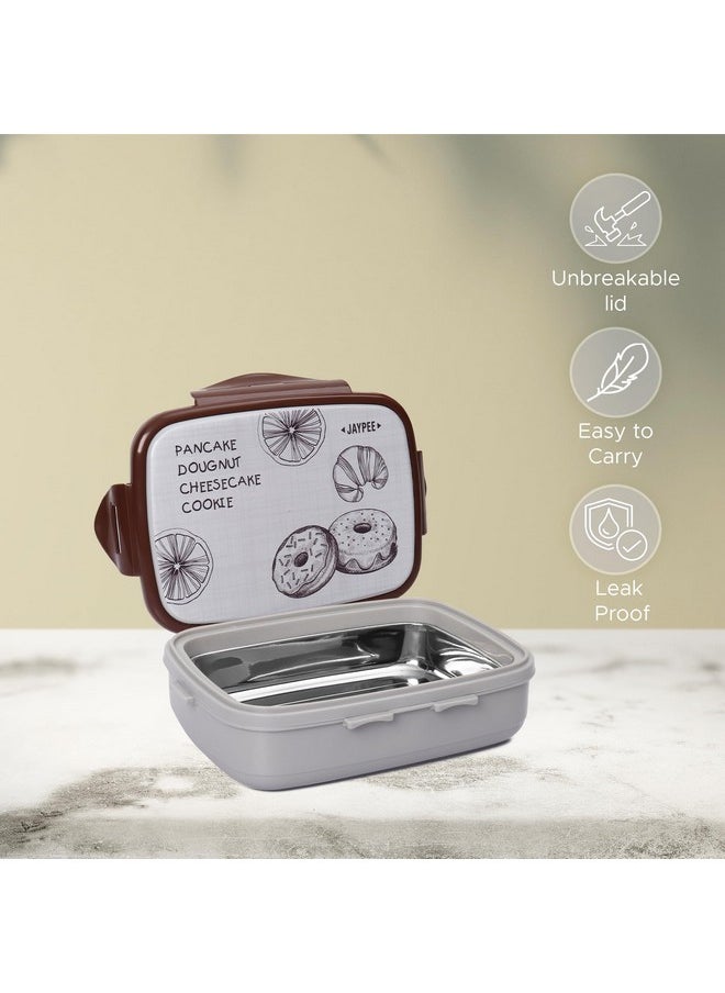 JAYPEE JAYPEE Ecosteel Jr. Kid's Insulated Steel Tiffin Box Leak-Proof, Airtight Lunch Box with One Container and Spoon, Lunch Box for School & Office, 550ml Grey  - Image 4