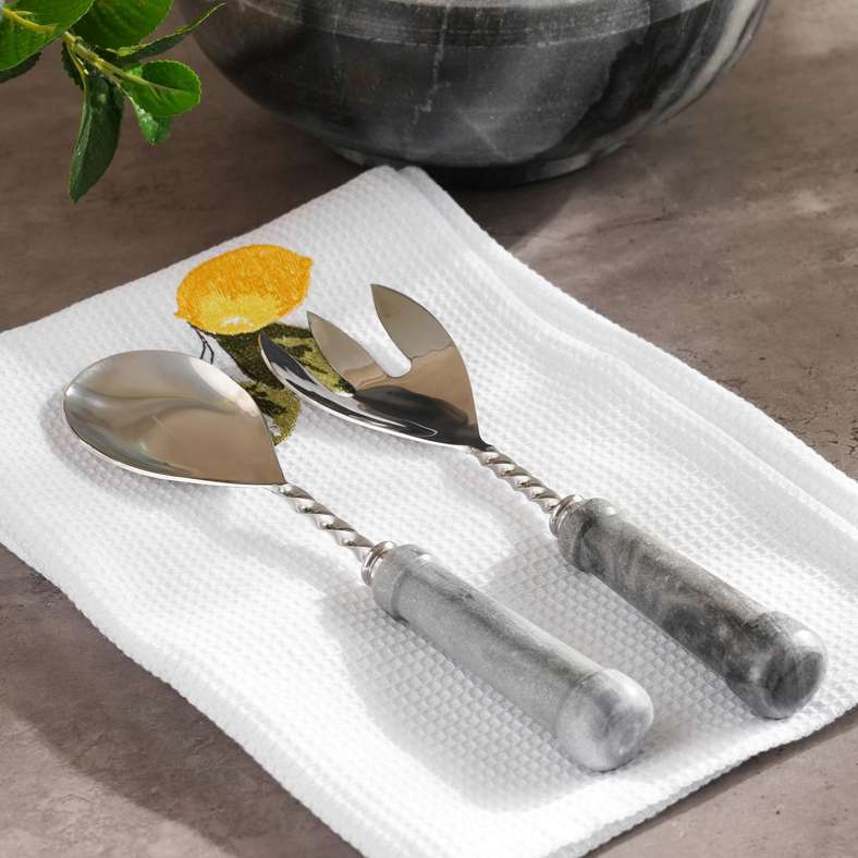 Mison 2-Piece Marble Salad Serving Set -Grey