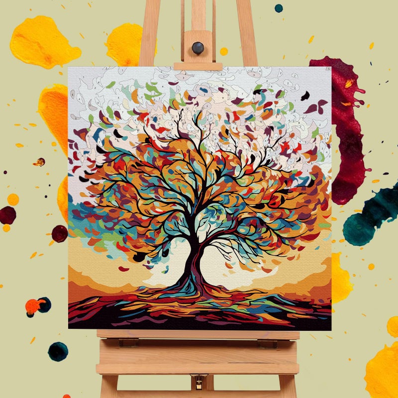 Offito Framed Paint by Numbers Kit for Adults Beginners & Kids Ages 8-12, Tree of Life Acrylic Easy Paint by Number with Frame, Watercolor Paint by Number Kits on Canvas Framed (10 * 10 Inch, Without Easel) - Image 4