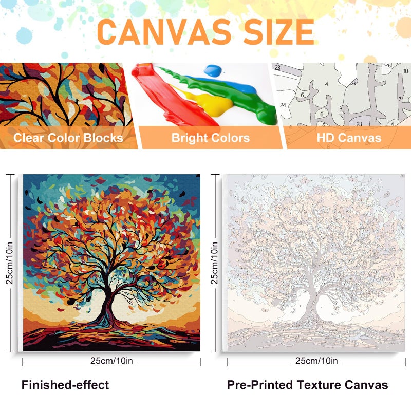 Offito Framed Paint by Numbers Kit for Adults Beginners & Kids Ages 8-12, Tree of Life Acrylic Easy Paint by Number with Frame, Watercolor Paint by Number Kits on Canvas Framed (10 * 10 Inch, Without Easel) - Image 2