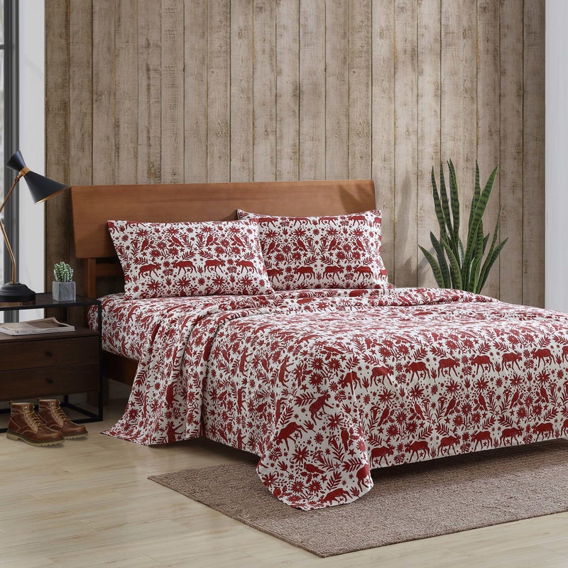 Eddie Bauer 3 Pc Flannel Sheets Twin Size - 100% Cotton Breathable & Soft Twin Sheets Set (1 Flat, 1 Flannel Fitted Sheet & 1 Pillowcase) - 12" Deep Pocket All Seasons Sheet Set (Arcadia Red) - Image 2