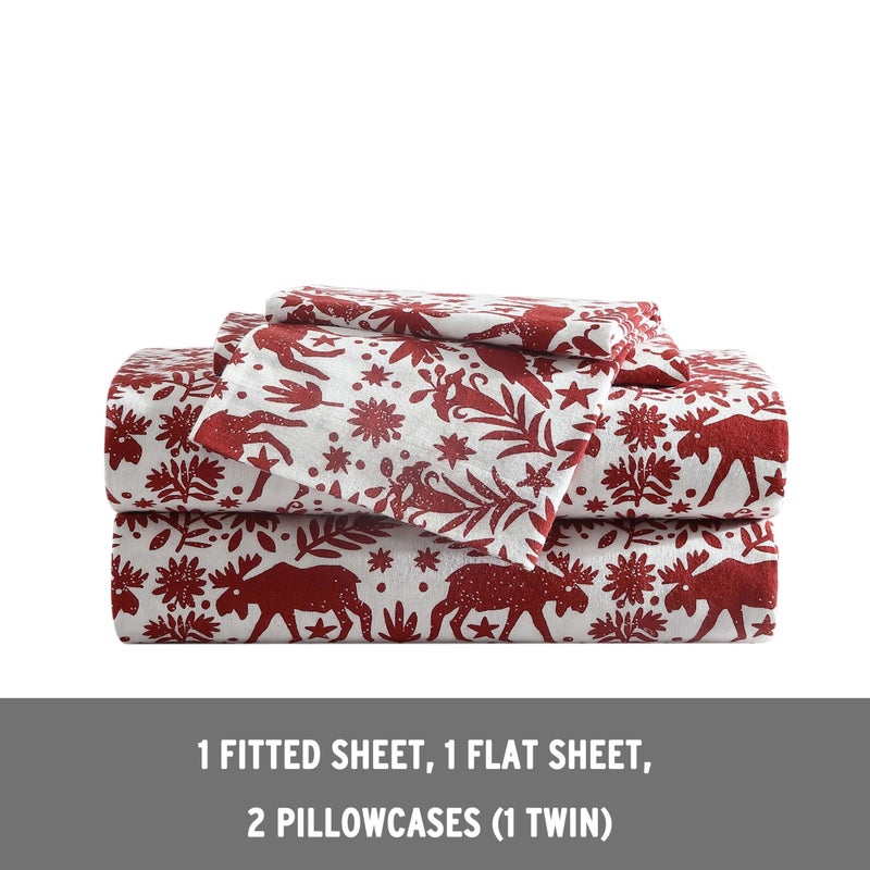 Eddie Bauer 3 Pc Flannel Sheets Twin Size - 100% Cotton Breathable & Soft Twin Sheets Set (1 Flat, 1 Flannel Fitted Sheet & 1 Pillowcase) - 12" Deep Pocket All Seasons Sheet Set (Arcadia Red) - Image 3