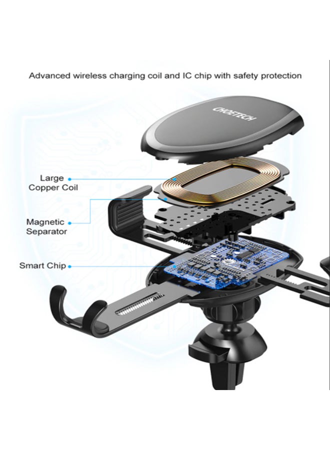CHOETECH 10W Fast Wireless Car Charger for Apple/Samsung/Huawei/Mi & Qi Enable Phones Grey/Black - Image 2