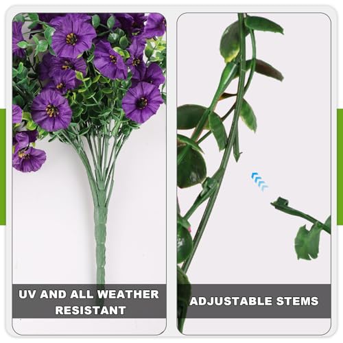 ADXORA Fake Artificial Hanging Morning Glory Flowers for Outdoor Planters Porch Pation Decoration,2 PCS UV Resistant Silk Faux Flowers with Realistic Eucalyptus Plants for Home Office Garden Decor - Image 4