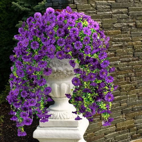 ADXORA Fake Artificial Hanging Morning Glory Flowers for Outdoor Planters Porch Pation Decoration,2 PCS UV Resistant Silk Faux Flowers with Realistic Eucalyptus Plants for Home Office Garden Decor - Image 5