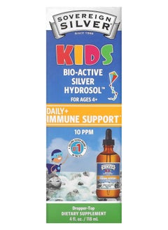 Sovereign Silver Kids Bio-Active Silver Hydrosol Daily+ Immune Support Ages 4+ 16 mcg 4 fl oz (118 ml) (10 PPM per 1.6 ml) 