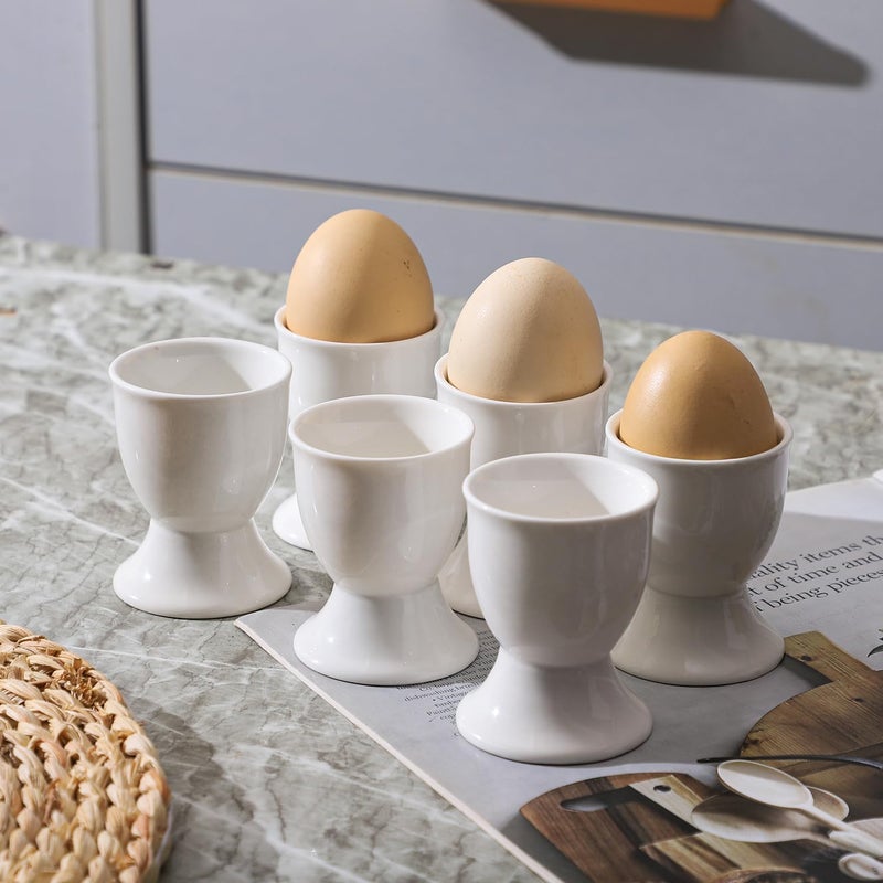 SumitlEyao 6pcs Ceramic Egg Cups, Porcelain Egg Stand Holders, for Party Table Decoration Home Breakfast Cooking, Microwave Oven Safe, White - Image 2
