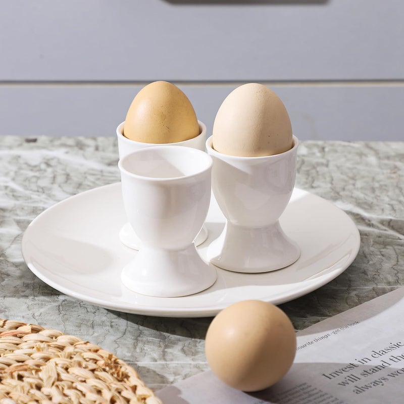 SumitlEyao 6pcs Ceramic Egg Cups, Porcelain Egg Stand Holders, for Party Table Decoration Home Breakfast Cooking, Microwave Oven Safe, White - Image 4