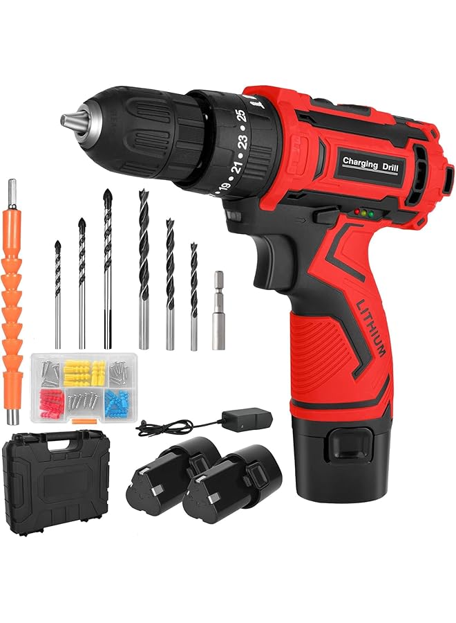 إيروريكس طقم مثقاب لاسلكي مكون من 67 قطعة، مجموعة مثقاب 12 فولت، بطارية ليثيوم أيون، أقصى عزم دوران 280 رطل، 3/8 بوصة، ظرف بدون مفتاح، 25+1، قابض معدني ومثقاب كهربائي مدمج LED للاستخدام المنزلي - Image 1