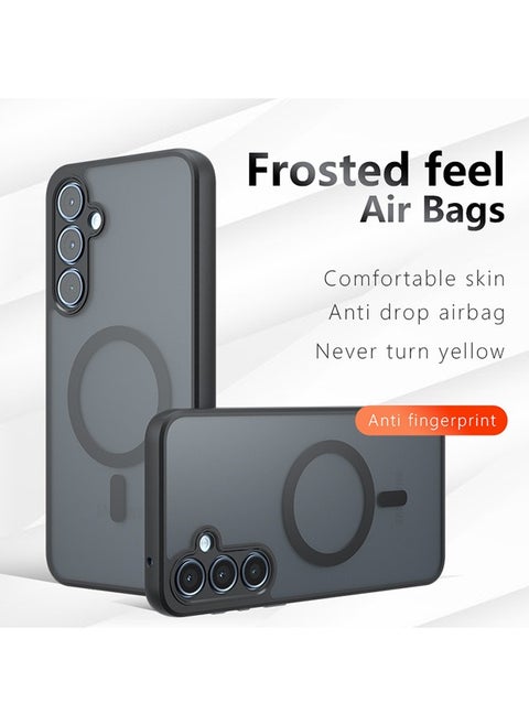 Magnetic Case for Samsung Galaxy A55 5G 6.6-Inch, Frosted Translucent Back Protective Slim Phone Cover, Anti-Fingerprints,Anti-Fall Drop Protection,Shockproof Case for Samsung Galaxy A55 5G (Black)