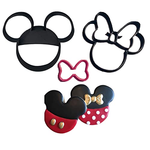 Heart's Treasure MOUSE COOKIE CUTTERS. Inspired By Mickey Head and Minnie Mouse Face Cartoon Characters with Red Hair Bow Cookie Cutters Made in USA (3 Pack) - Image 1