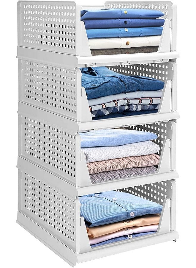 JEYANG Stackable Wardrobe Organizer for Clothes - Multipurpose Foldable Plastic Closet Storage Cupboard for Home Kitchen, Bedroom (Pack of 4, White) - Image 1