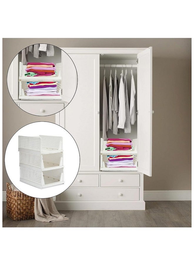 JEYANG Stackable Wardrobe Organizer for Clothes - Multipurpose Foldable Plastic Closet Storage Cupboard for Home Kitchen, Bedroom (Pack of 4, White) - Image 5