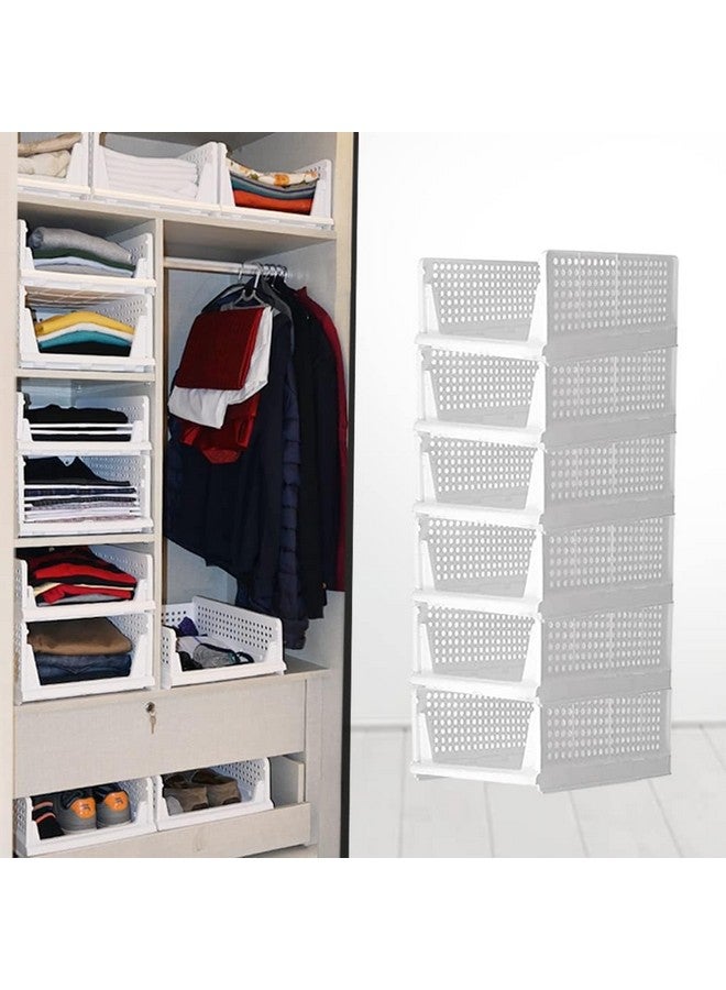 JEYANG Stackable Wardrobe Organizer for Clothes - Multipurpose Foldable Plastic Closet Storage Cupboard for Home Kitchen, Bedroom (Pack of 4, White) - Image 4