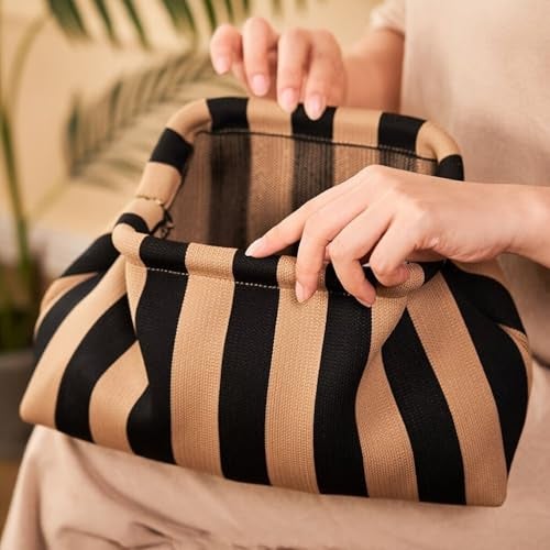Kawn® Women’s Striped Crochet Clutch Purse | Woven Handcrafted Shoulder Handbag | Kiss-Lock Dumpling Style Evening Clutch for Daily Use & Outings - Image 2