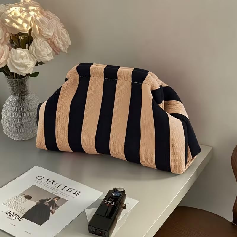 Kawn® Women’s Striped Crochet Clutch Purse | Woven Handcrafted Shoulder Handbag | Kiss-Lock Dumpling Style Evening Clutch for Daily Use & Outings - Image 3