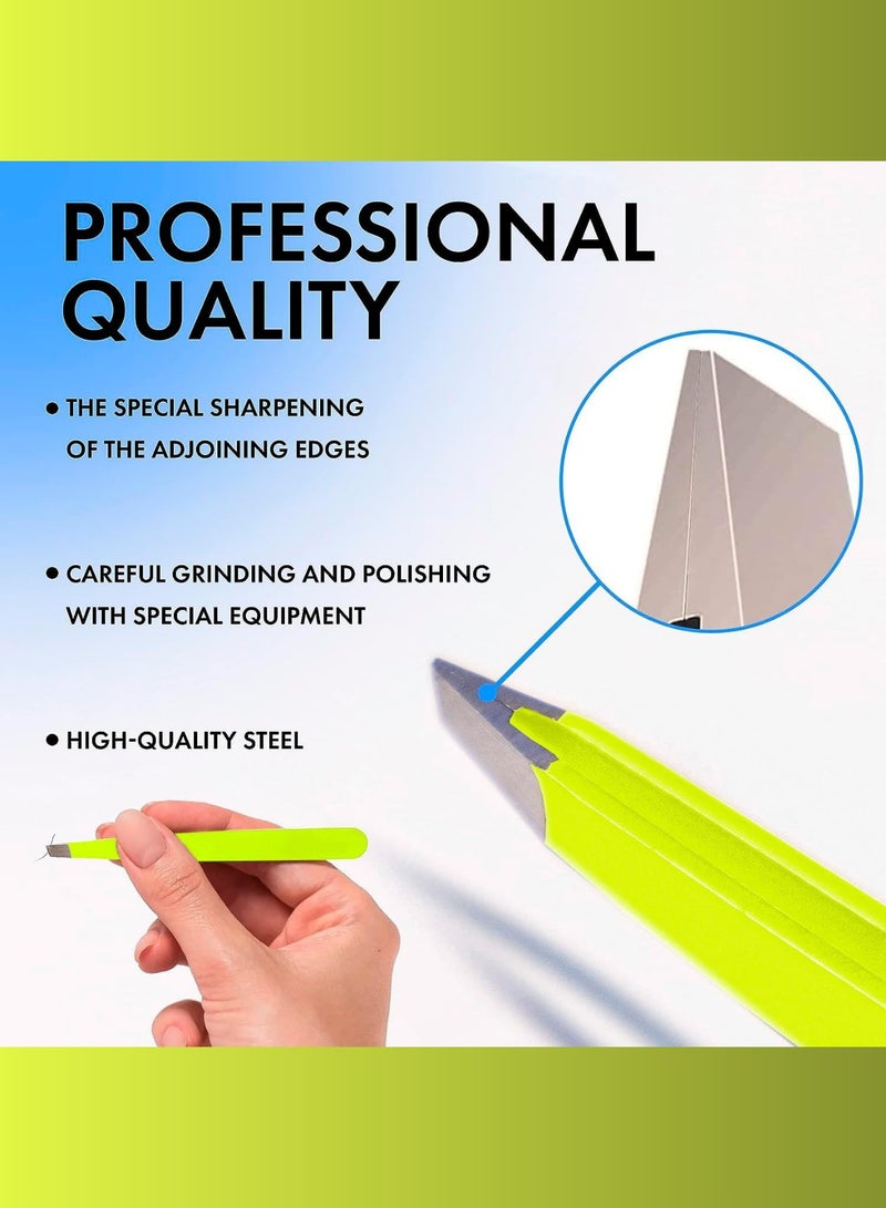 RCler lab. Flario Professional Eyebrow Tweezers, Tweezers for Men, Women and Children, with Angled Tip for Easy Plucking of Ingrown Hairs, Stainless Steel (Blue & Yellow) - Image 4