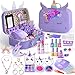 Mqsiuve Kids Makeup Kit for Girl 2 in 1 Kids Washable Makeup Toys Nail Art Kit with Nail Dryer and Storage Case Real Girl Makeup Set Birthday Gifts Toys for 3 12 Year Old Girls Dark Purple - Image 3
