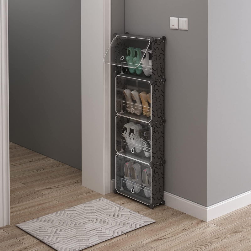MAGINELS منظم أحذية ماغينيلز 4 طبقات رفيع وخزانة تخزين طويلة للخزانة خزانة أحذية رفيعة مخفية للمساحات الصغيرة رفوف ضيقة للجدار خلف الباب مدخل أسود