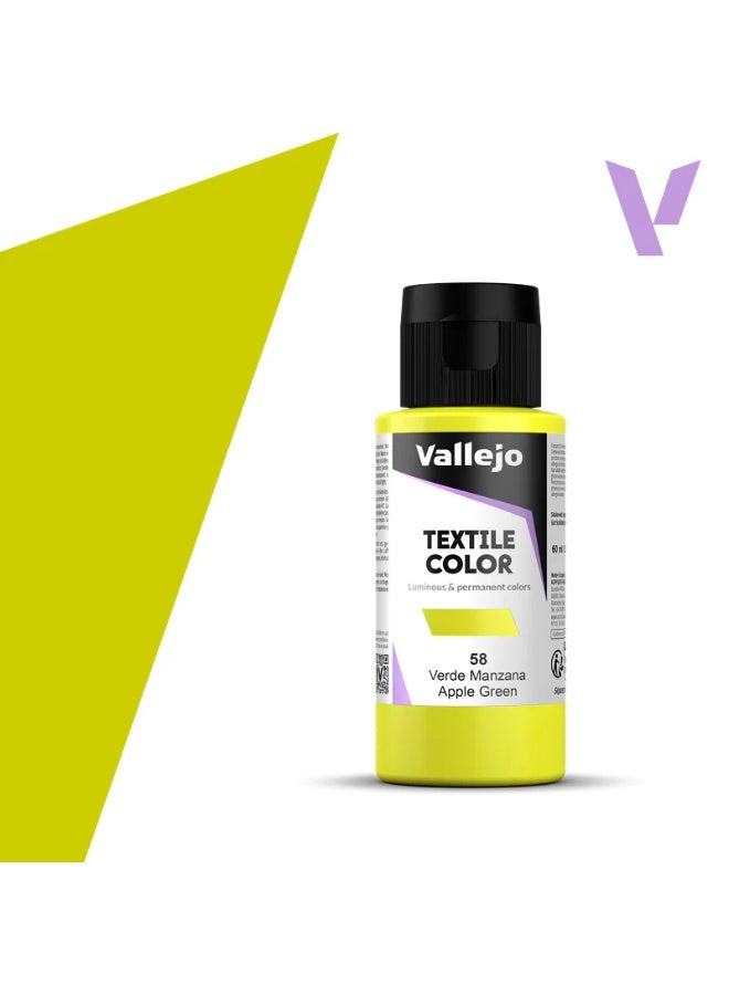 فاليجو طلاء أقمشة بلون أخضر تفاحي 58 – زجاجة 60 مل بلمسة نهائية غير لامعة قابلة للغسل