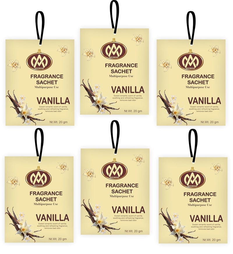 AROMIND AROMIND Vanilla Fragrance Sachet Set of 6 Long Lasting Air Freshener Pouch for Car Wardrobe Kitchen Bathroom Clothes Drawer and Travel Bag Each Sachets 20gm Multi Use Fragrance Pouch  - Image 1