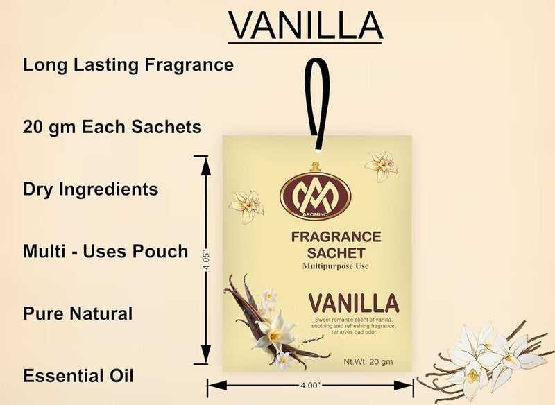 AROMIND AROMIND Vanilla Fragrance Sachet Set of 6 Long Lasting Air Freshener Pouch for Car Wardrobe Kitchen Bathroom Clothes Drawer and Travel Bag Each Sachets 20gm Multi Use Fragrance Pouch  - Image 2