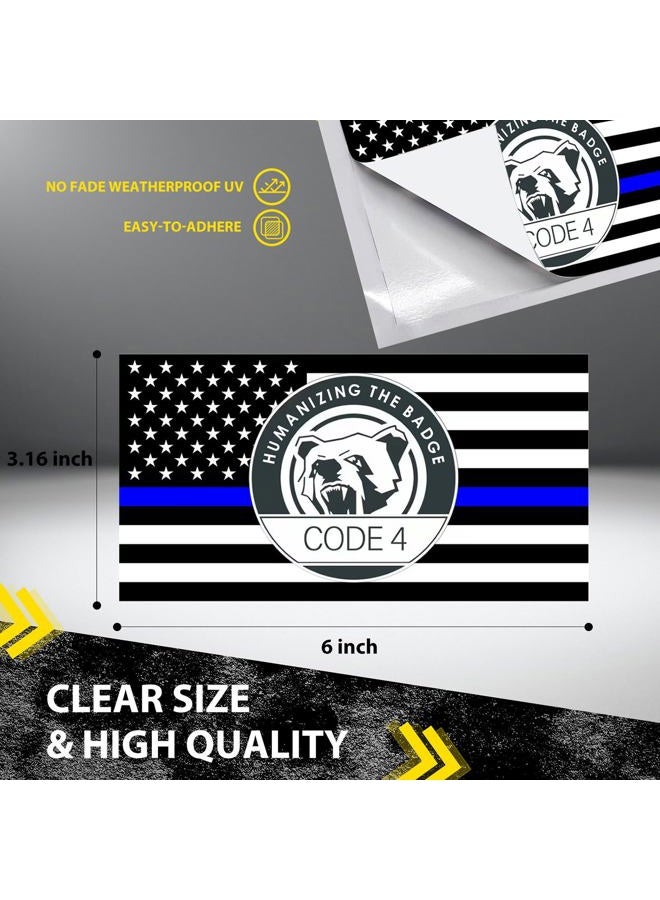 Lnyelxa 5PCS Thin Blue line Sticker Code 4, American Flag Thin Blue Line Car Decal, Police Support Stickers, for Cars Trucks Window Laptop Waterproof Decals - Image 2