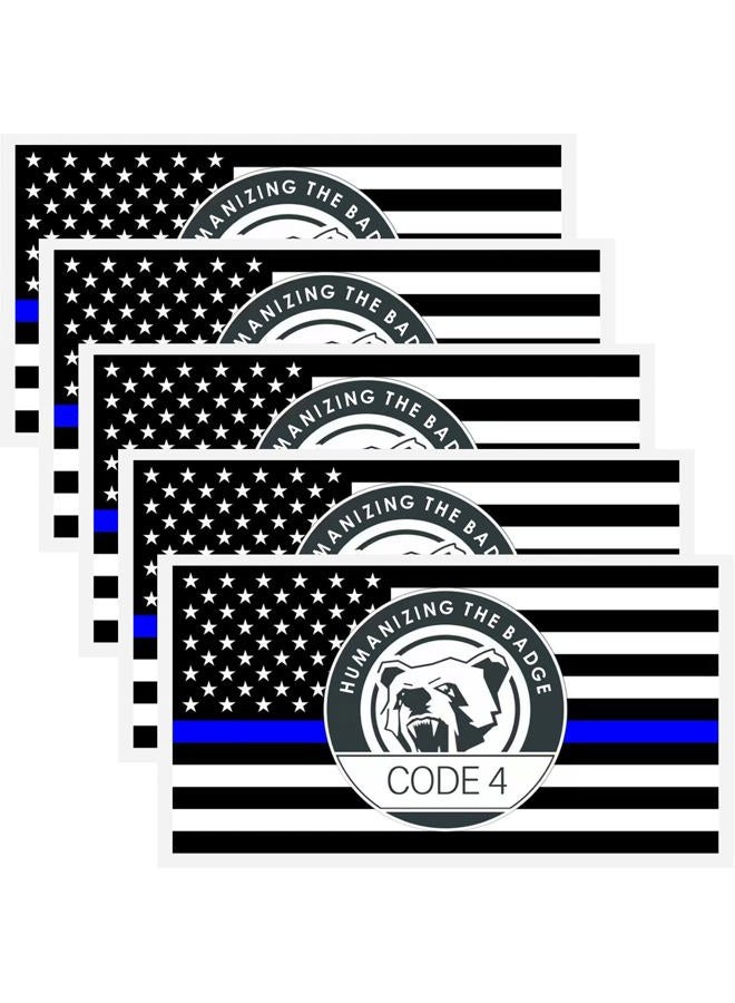 Lnyelxa 5PCS Thin Blue line Sticker Code 4, American Flag Thin Blue Line Car Decal, Police Support Stickers, for Cars Trucks Window Laptop Waterproof Decals - Image 1