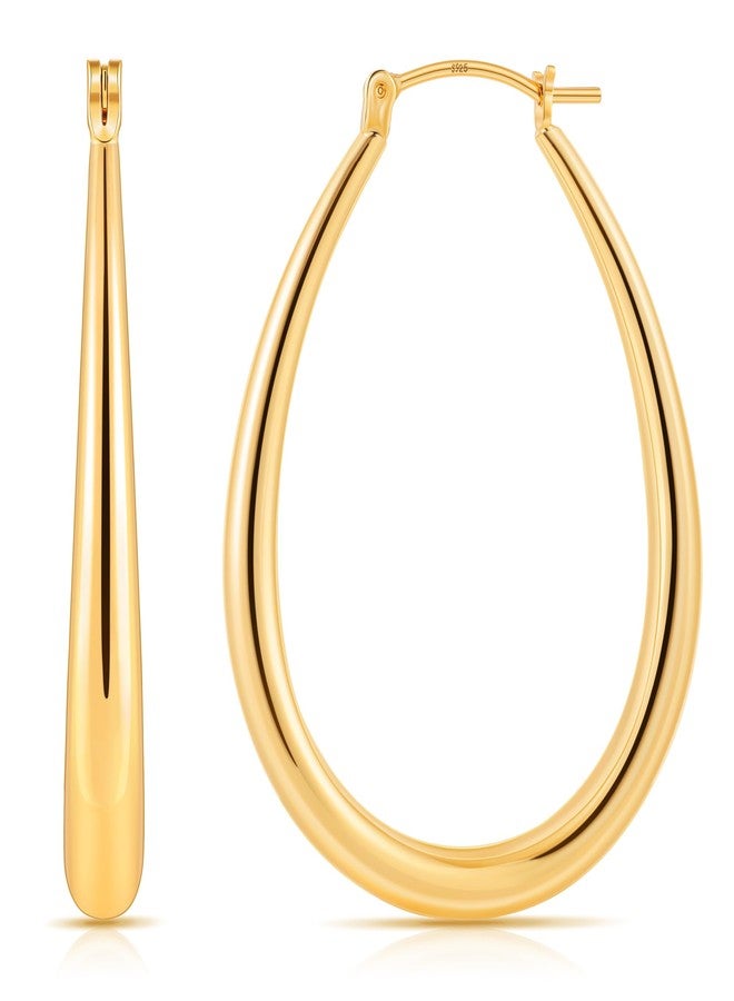 Gacimy Chunky Hoop Earrings for Women, 14K Gold Plated Oval Hoop Earrings with 925 Sterling Silver Post, 40MM, 14K Gold, Sterling Silver, No Gemstone - Image 1
