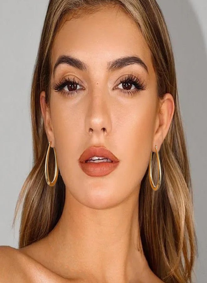 Gacimy Chunky Hoop Earrings for Women, 14K Gold Plated Oval Hoop Earrings with 925 Sterling Silver Post, 40MM, 14K Gold, Sterling Silver, No Gemstone - Image 4