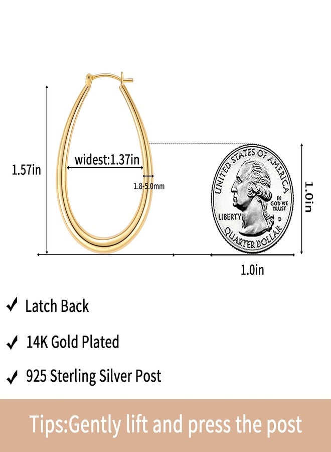 Gacimy Chunky Hoop Earrings for Women, 14K Gold Plated Oval Hoop Earrings with 925 Sterling Silver Post, 40MM, 14K Gold, Sterling Silver, No Gemstone - Image 3