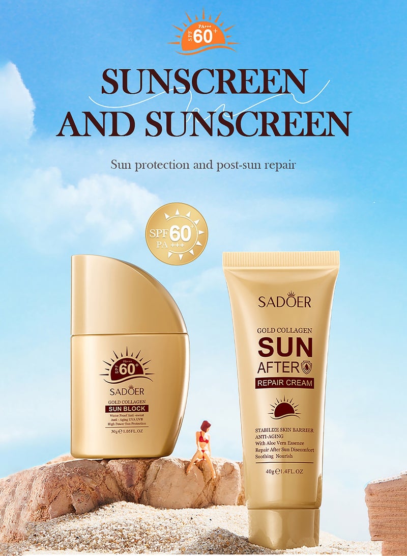 سادور لوشن حماية من أشعة الشمس مقاوم للماء وغير دهني مع لوشن حماية من أشعة الشمس للوجه والجسم واسع الطيف، واقي من الشمس للوجه والجسم بعامل حماية من الشمس بعامل حماية 60+، حماية من الأشعة فوق البنفسجية الطويلة والمتوسطة المدى (UVA) والأشعة فوق البنفسجية المتوسطة (UVB)، خفيف الوزن وسريع الامتصاص، 30 جم + 40 جم - Image 1