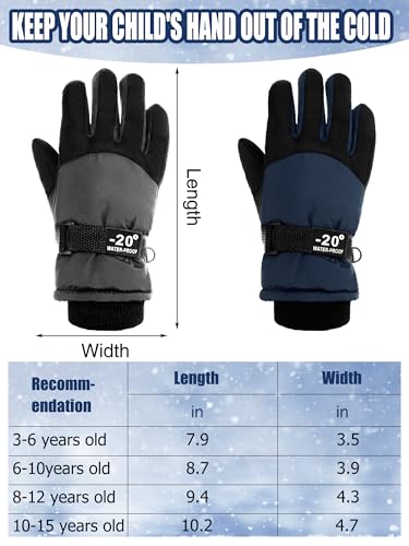 SATINIOR 2 Pairs Kids Waterproof Winter Snow Gloves Ski Gloves for Boy Girl Outdoor Warm Thickening Snowboard(Dark Gray, Dark Blue,10-15 Years) - Image 3