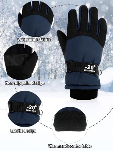 SATINIOR 2 Pairs Kids Waterproof Winter Snow Gloves Ski Gloves for Boy Girl Outdoor Warm Thickening Snowboard(Dark Gray, Dark Blue,10-15 Years) - Image 5