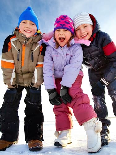 SATINIOR 2 Pairs Kids Waterproof Winter Snow Gloves Ski Gloves for Boy Girl Outdoor Warm Thickening Snowboard(Dark Gray, Dark Blue,10-15 Years) - Image 2