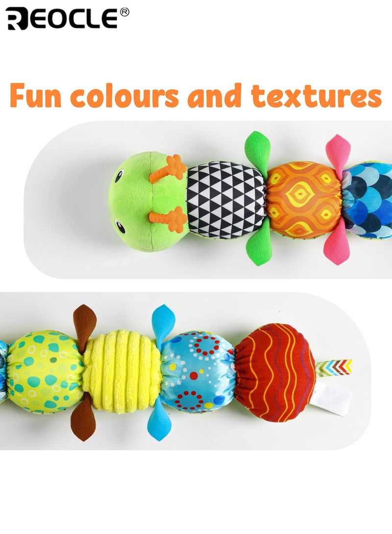 REOCLE Baby's Musical Caterpillar Toy with Crinkle Sound and Rattle Feature Soft Stuffed Animal with Sensory Textures for Tummy Time Play - Image 4