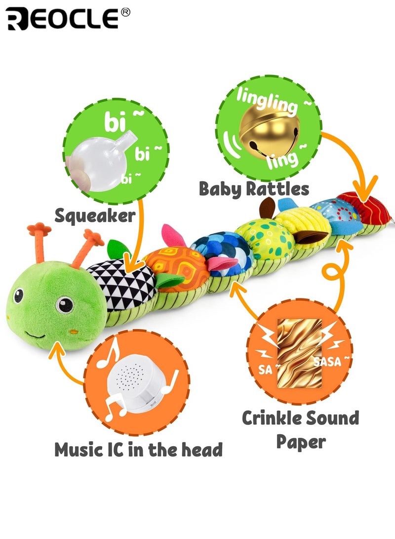 REOCLE Baby's Musical Caterpillar Toy with Crinkle Sound and Rattle Feature Soft Stuffed Animal with Sensory Textures for Tummy Time Play - Image 3